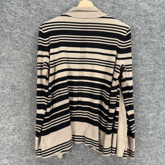 Dana Buchman Cardigan Women L Large Beige Striped Open Front Long Sleeve Rayon - Picture 2 of 7